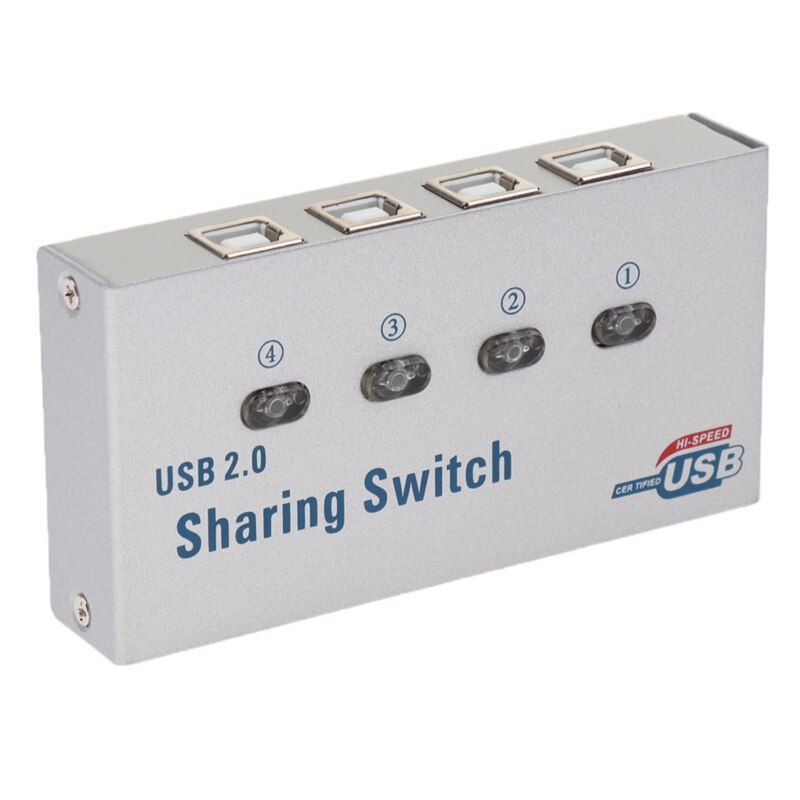 FJGEAR 4 Port USB Sharing Switch Auto USB Switcher Adapter Box for 4 Computers Share 1 USB Device Printer