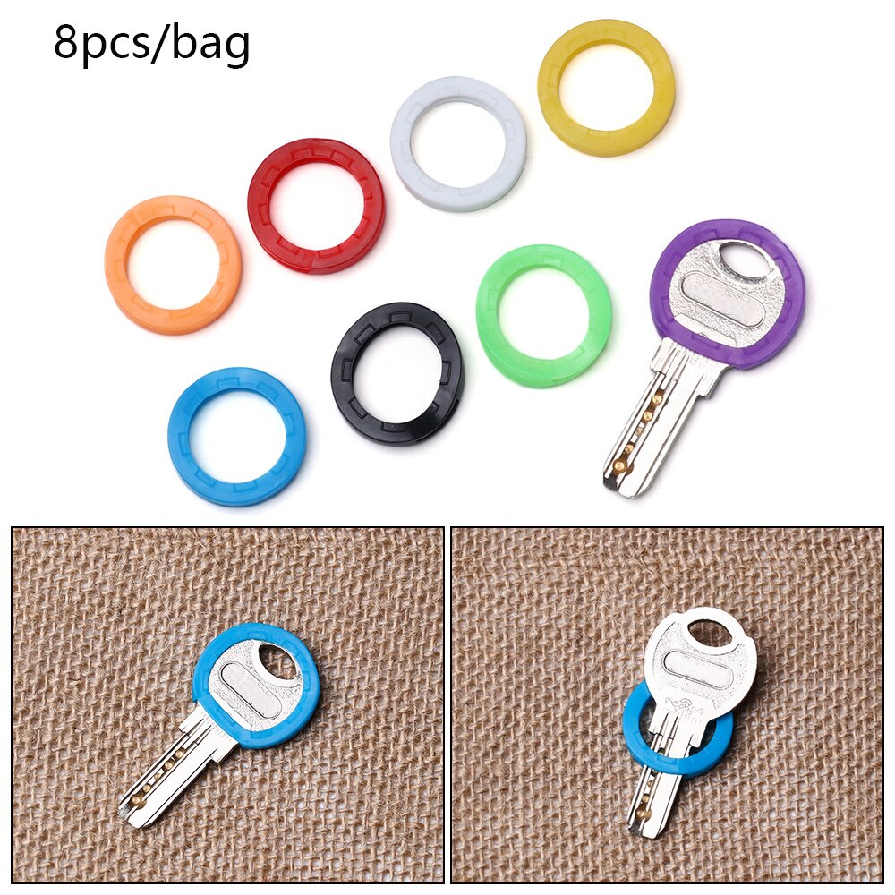 Random Color! 8Pcs/Set Hollow Silicone Key Cap Covers Topper Key Holder Elastic Keyring Rings Key Case Bag Organizer Wallets