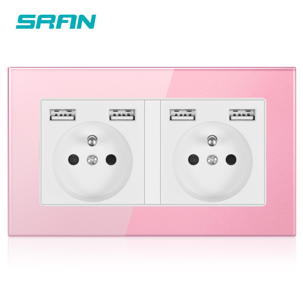 Wall 16A French Multi Power Socket Plug Grounded Electrical Socket with usb outlet strip 146 crystalglass panel family hotel