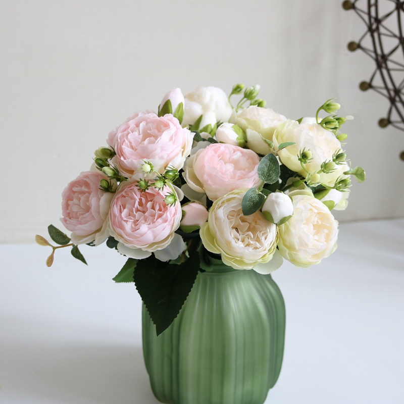 Buquê de flores artificiais de rosas para decoração de casa, festa de casamento, suprimentos de flores falsas, artesanato diy, acessórios de vaso de flores