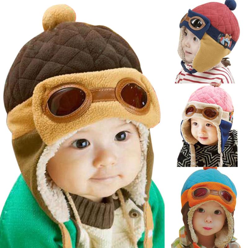 Nette Winter Warme Baby Hüte Kleinkind Kleinkinder Jungen Mädchen Pilot Flieger Warme Mützen Weichen Eargflap Hütte Mützen Kappe Pilot Kappe