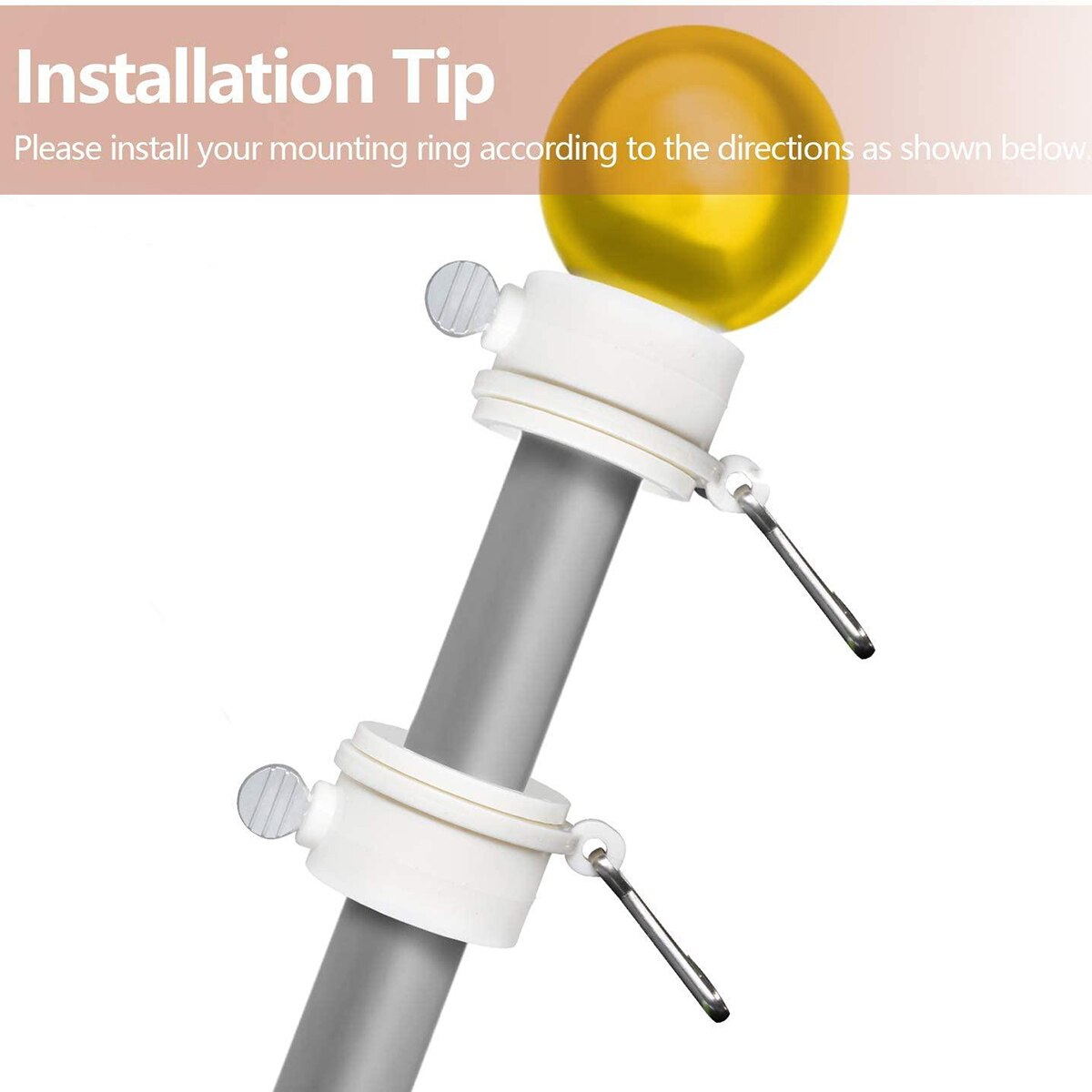 2Pcs Flagpole Ring Rotating Clips 1\" Dia Flag Pole Mounting Home Garden