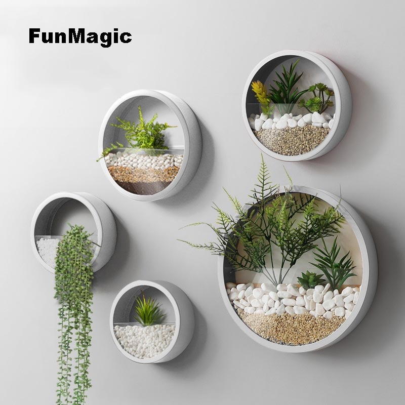 Jern kunst væg vase ensfarvet moderne hængende indretning håndværk / kunstig blomst farvet sten holder bonsai blomstervaser
