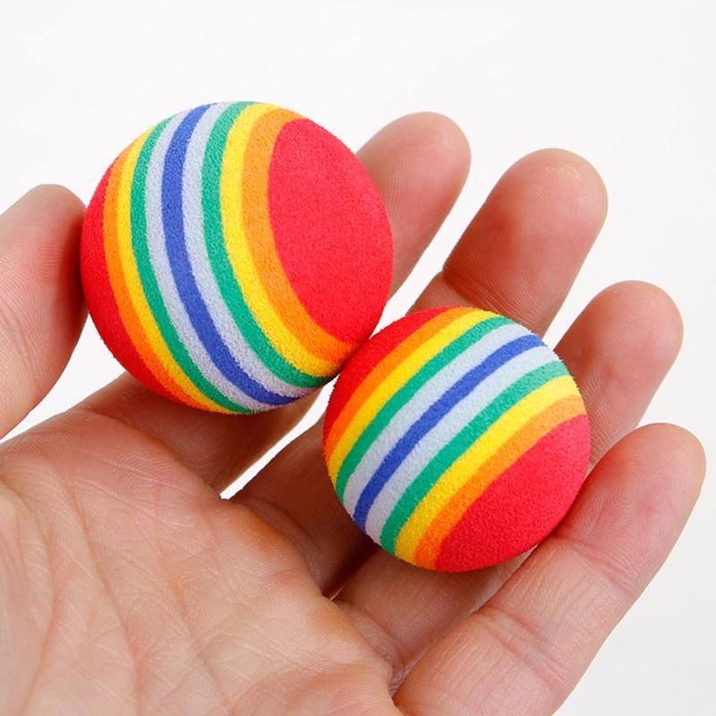 Bolas de juguete de seguridad para mascotas, Mini bolas de arcoíris para gato y perro, juguetes interactivos para masticar, pelota para rascar, suministros de entrenamiento para mascotas, 2 piezas