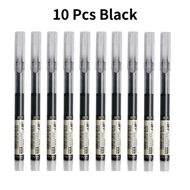10Pcs/set Needle Type Gel Pens Straight Liquid Ballpoint Pen Kawaii Stationery School Office Supplies Writing: WHITE