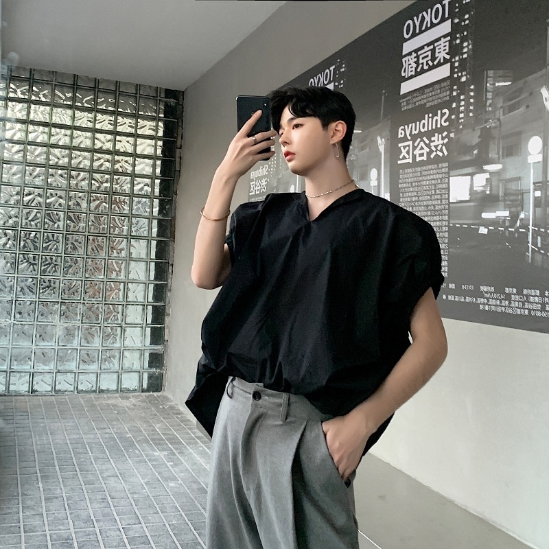 MIXCUBIC summer Korean style wild simple loose shirts men casual loose solid color shirts for men