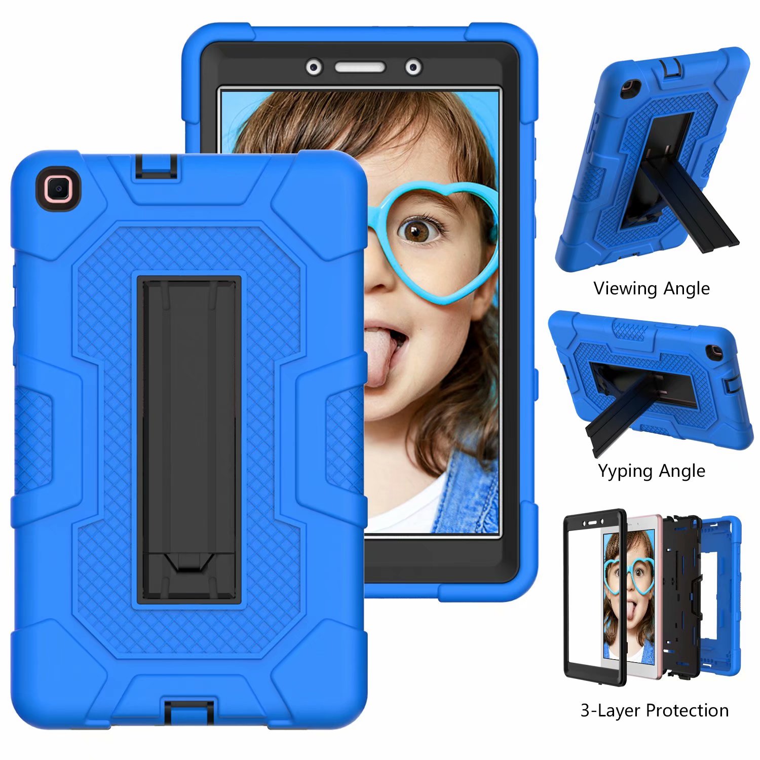 For Samsung Galaxy Tab A 8.0 SM-T295 T290 T297 Multiple Protection Heavy Case With Stand Contrast Color Tablet Cover: Dark Blue Black