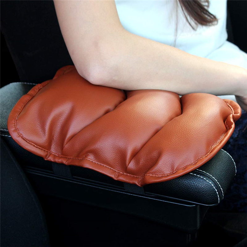 Universele Auto Armsteun Kussen Pad Console PU Lederen Auto Seat Cover Auto Center Arm Rest Console Doos Beschermende Mat Zwart: Brown