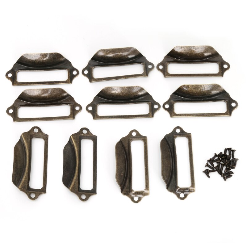 10xAntique Brass Label Pull Frame Handle File Name Card Holder Cabinet Drawer