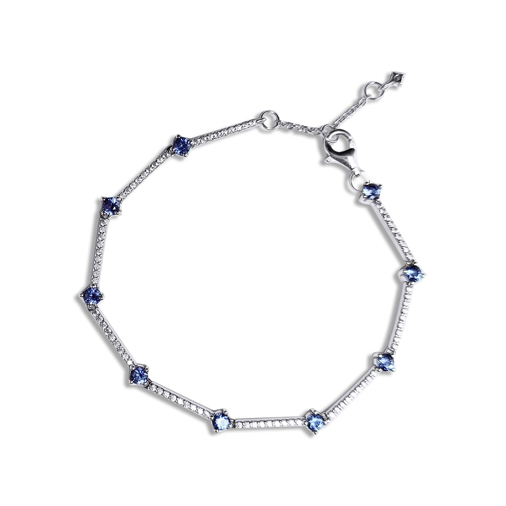 Blue Sparkling Pave Bars Bracelet 925 Sterling Silver Jewelry Bracelets For Woman DIY Winter