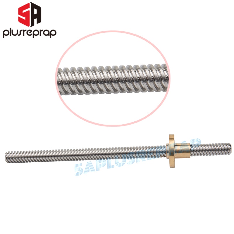 2PCS T8 8mm Lead Screw 350mm with Brass Nut Bore 8mm Lead Trapezoidal Spindle Screw Lead Screw Rod T Shape Linear Rail Bar Shaft