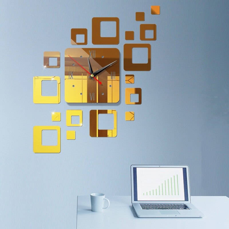 1pcs DIY Modern Mirror Surface Large 3D Wall Clock Home Office Wall Stickers Living Room Decoration