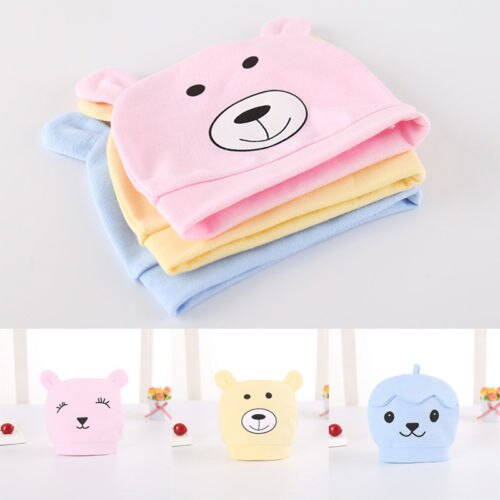 Nyfödd 100%  bomulls babymössa unisex 3 mönster tillgängliga mjuk söt babykeps småbarn spädbarn pojkar & flickor nyfödd mössa