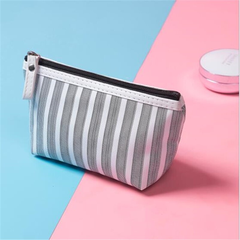 Stripe Canvas Pencil Bag Stationery Storage Bag Office School Supplies Zipper Pen Pouch Pencil Case for Students