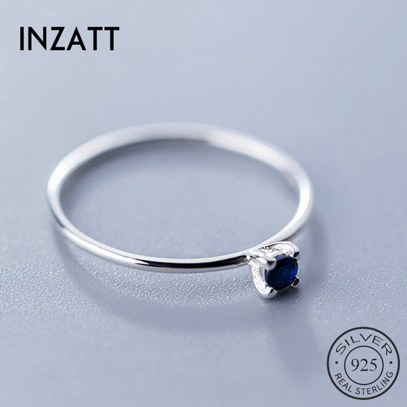 INZATT Real 925 Sterling Silver Blue Zircon Ring For Women Fine Jewelry Cute Minimalist Accessories