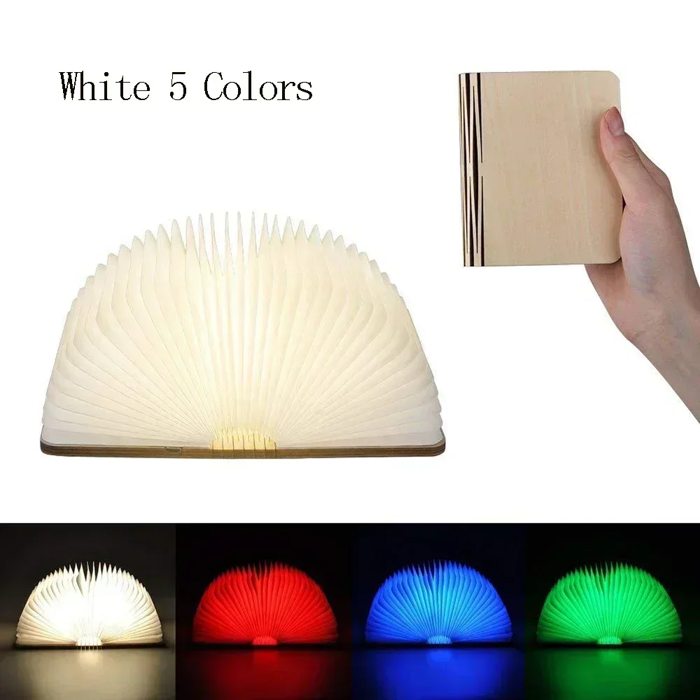 Luz de libro de madera plegable 3D, luz LED nocturna creativa, Color RGB, recarga USB, decoración, lámpara de mesa para dormitorio, de cumpleaños para niños: RGB / Beige