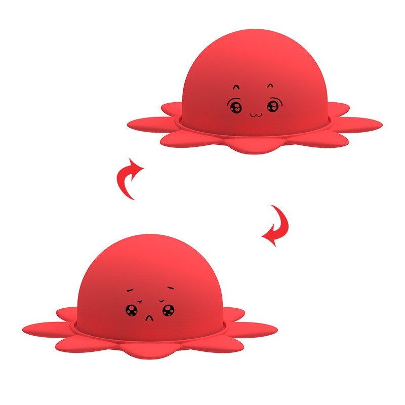 Mascotte Zachte Simulatie Twee-Side Octopus Pop Kids Emotionele Epression Dubbelzijdig Flip Decompressie Speelgoed Kinderen Verjaardag Speelgoed: Rood