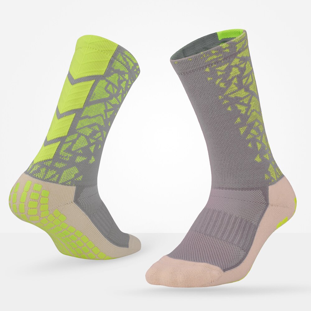 Bulothock fodbold skridsikker sokker til mænd sportssokker tyk håndklæde bundrør skridsikker fodbold svedabsorberende knæhøje sokker: Grå grøn