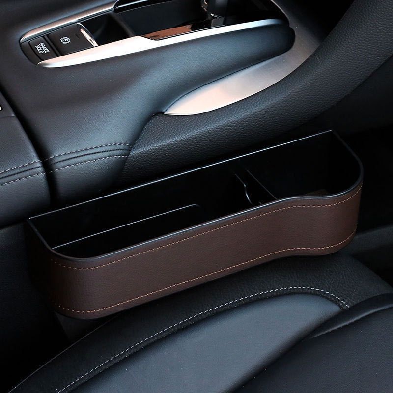 Caja de almacenamiento de cuero PU para hueco de asiento de coche, organizador de bolsillo multifuncional, soporte para botella de teléfono, accesorios para coche: Leather-Right 3