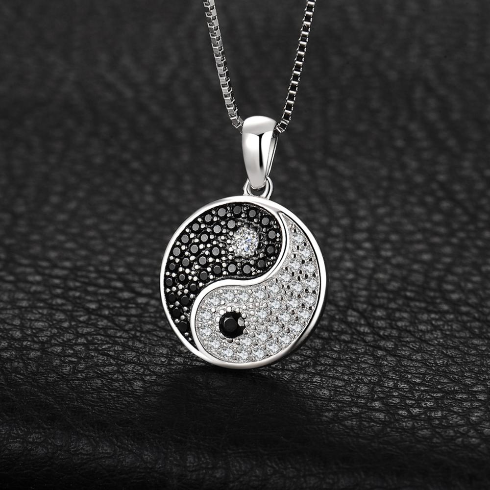 JewelryPalace – pendentif en argent Sterling 925 pour femmes, collier avec spinelle noire naturelle et pierres précieuses rondes, sans chaîne, Tai Chi Yin Yang