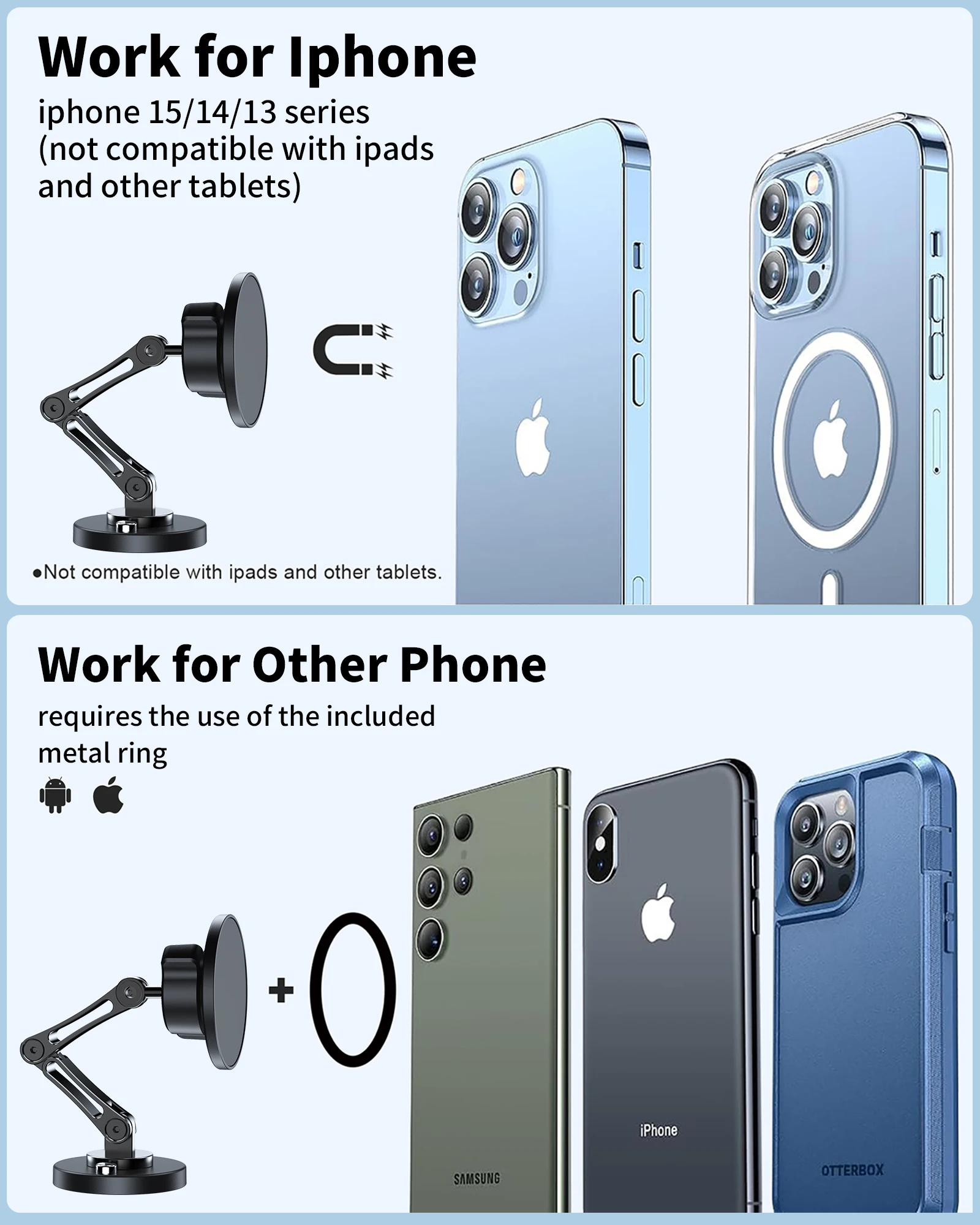 Magnetic Car Phone Holder Wireless Charger Phone Stand Rotation Mobile Phone Holder Fast Charging for IPhone 16 15 14 13 xiaomi