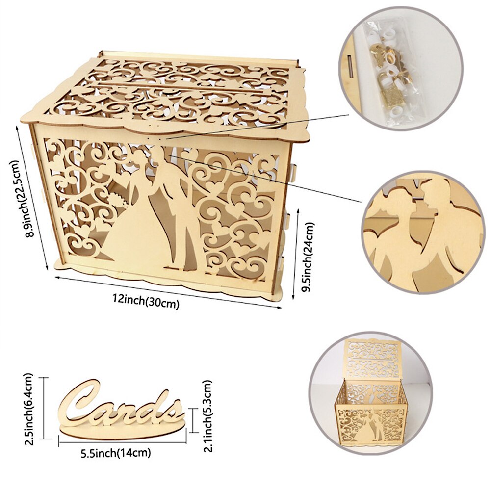 Glittery Gold DIY Wooden Card Box Wedding Supplies Hollow Wedding Reception Greeting Card Box for Festival Party: TypeA