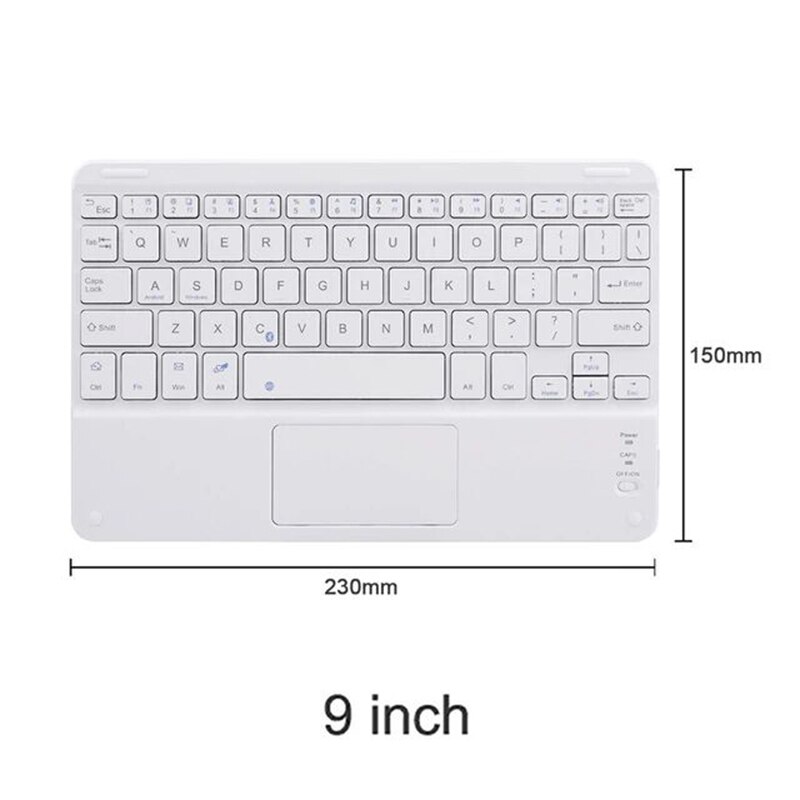 Touch Bluetooth Keyboard for Android Tablet Wireless Bluetooth Keyboard With Touchpad for iPad PC Computer Samsung Tab Tablet: 9 inch white
