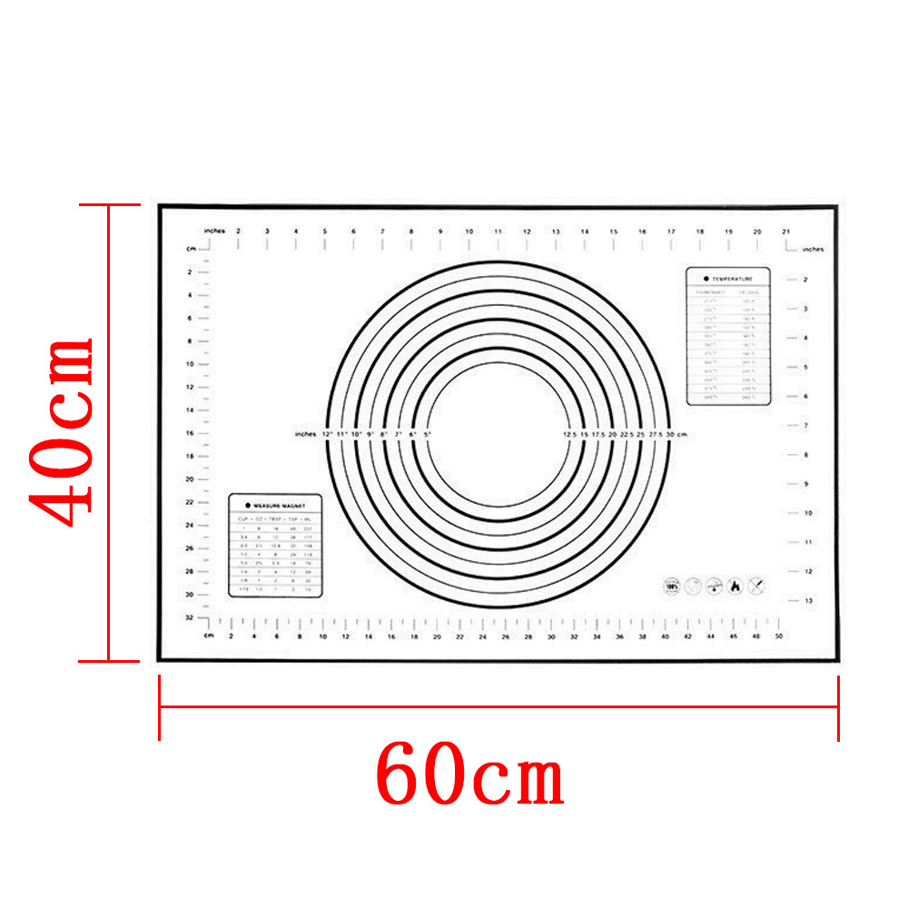 Silicone Baking Mat Pizza Dough Maker Pastry Kitchen Gadgets Cooking Tools Utensils Bakeware Kneading Accessories Lot: 60 x 40cm Black