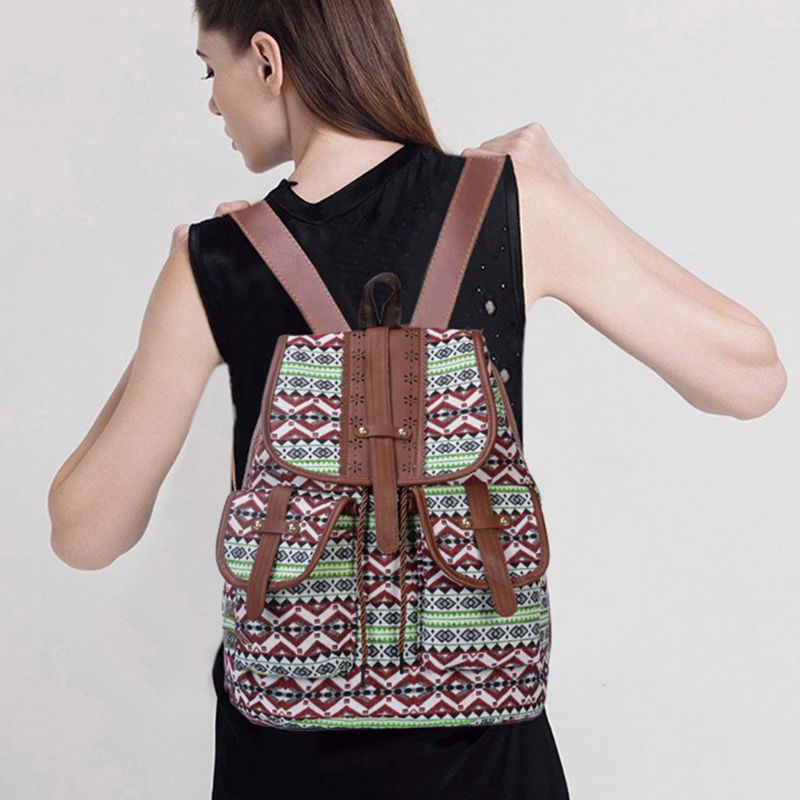 Mochila escolar Retro Bohemia para mujer, bolsa de lona con estampado de cordón, multifunción, novedad de