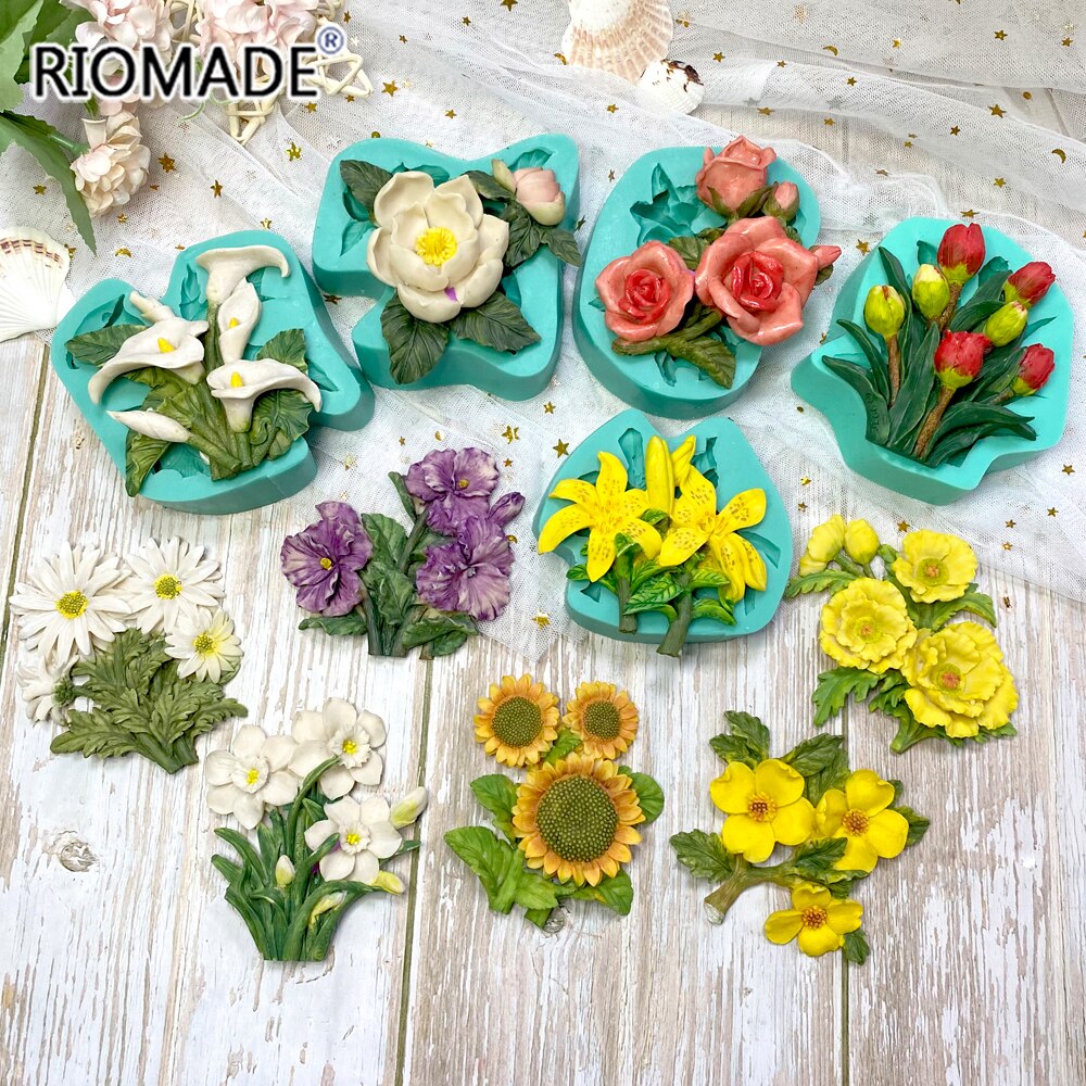 11 Models Flowers Shape Silicone Fondant Mold Sunflower Rose Carnation Flower Molds Cake Decorating Tools Dessert Baking Mould