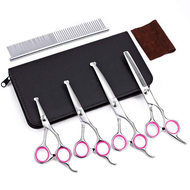 Set de tijeras de peluquería canina de acero inoxidable tijeras redondas de seguridad para gatos y animales: Rosa