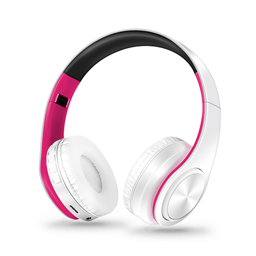 Girl Boy earphones Wireless Stereo Bluetooth Headphones Built-in Mic Soft Earmuffs Sports Headset BASS for ios and Android: white pink
