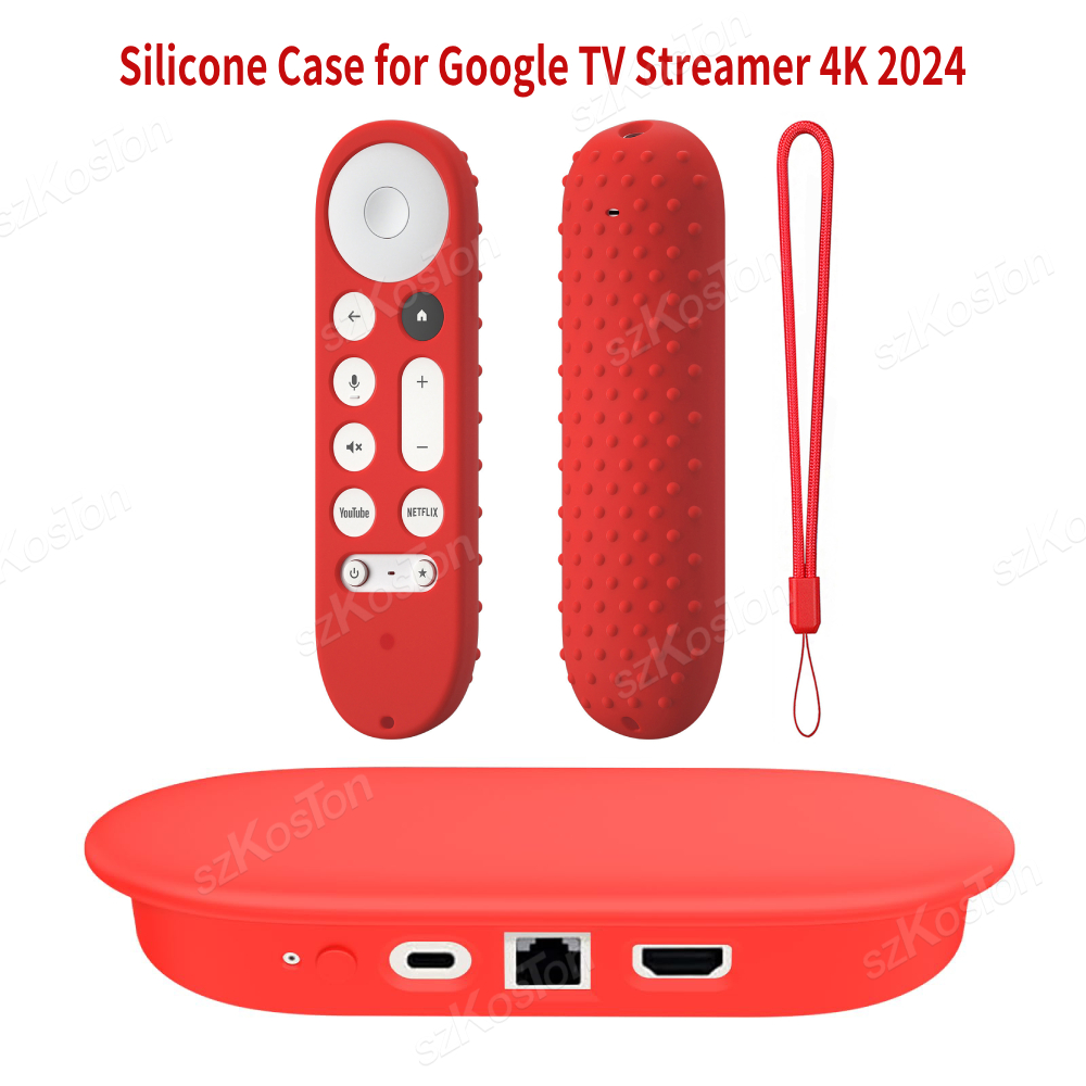 Silikonowe etui ochronne ze smyczą do Google TV Streamer 4K 2024 Voice Remote Control Anti-Slipping Protection Cover Shell: green