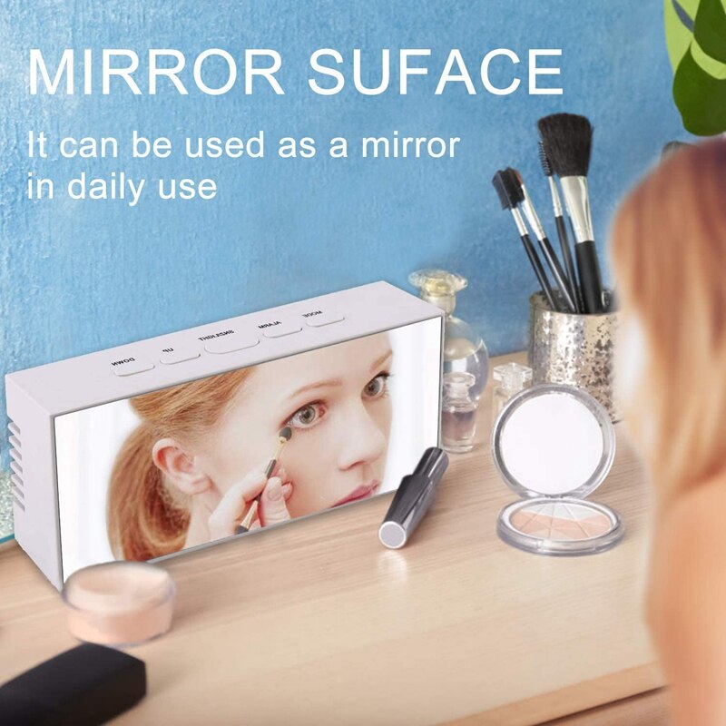 W&G Digital Mirror Alarm Clocks With Temperature Led Display Snooze Time Adjustable Brightness For Bedroom Office Clock with USB