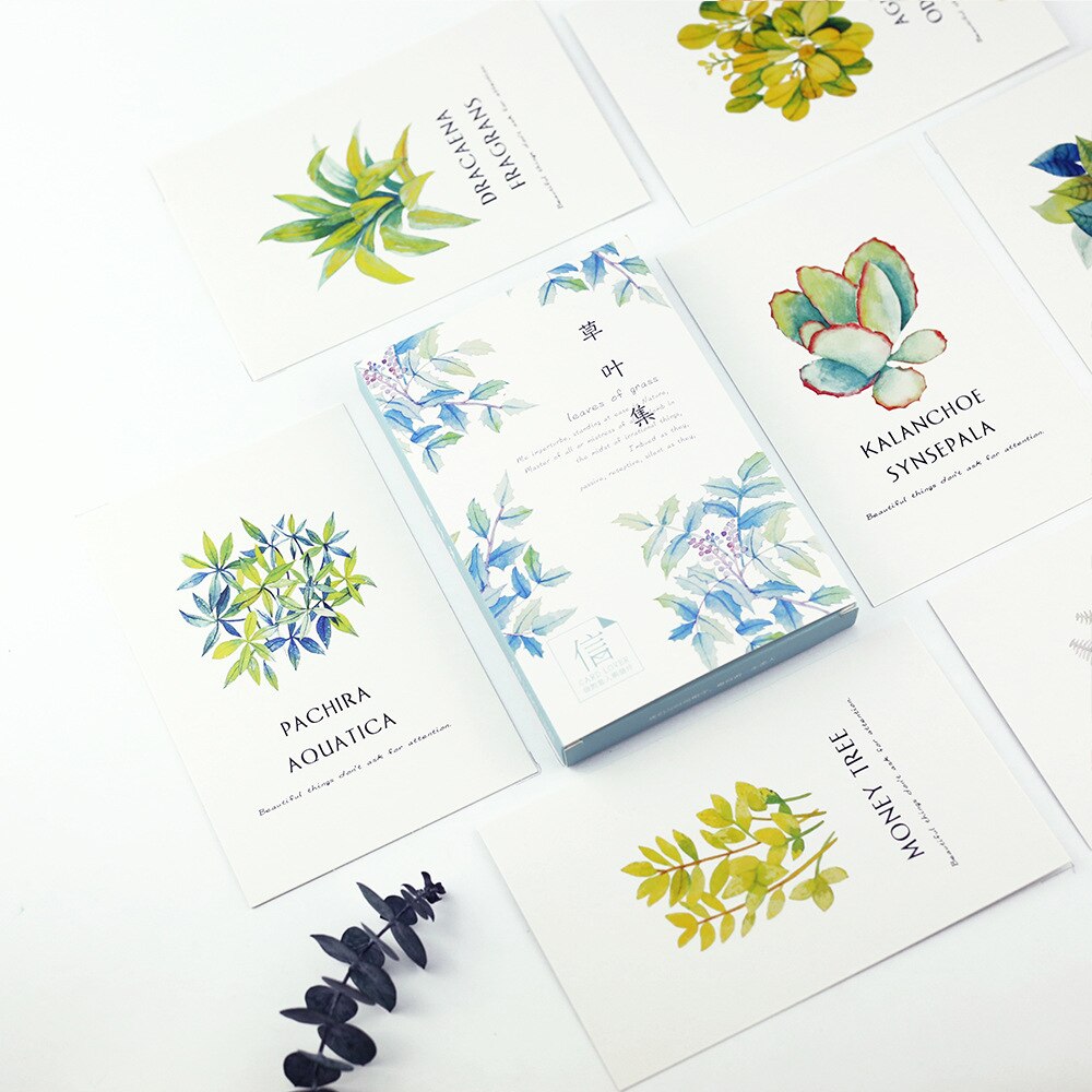 30 stks/partij Groene Planten Mooie Kawaii Cartoon Postkaarten Leuke DIY Envelop Card Creatieve Bladwijzer