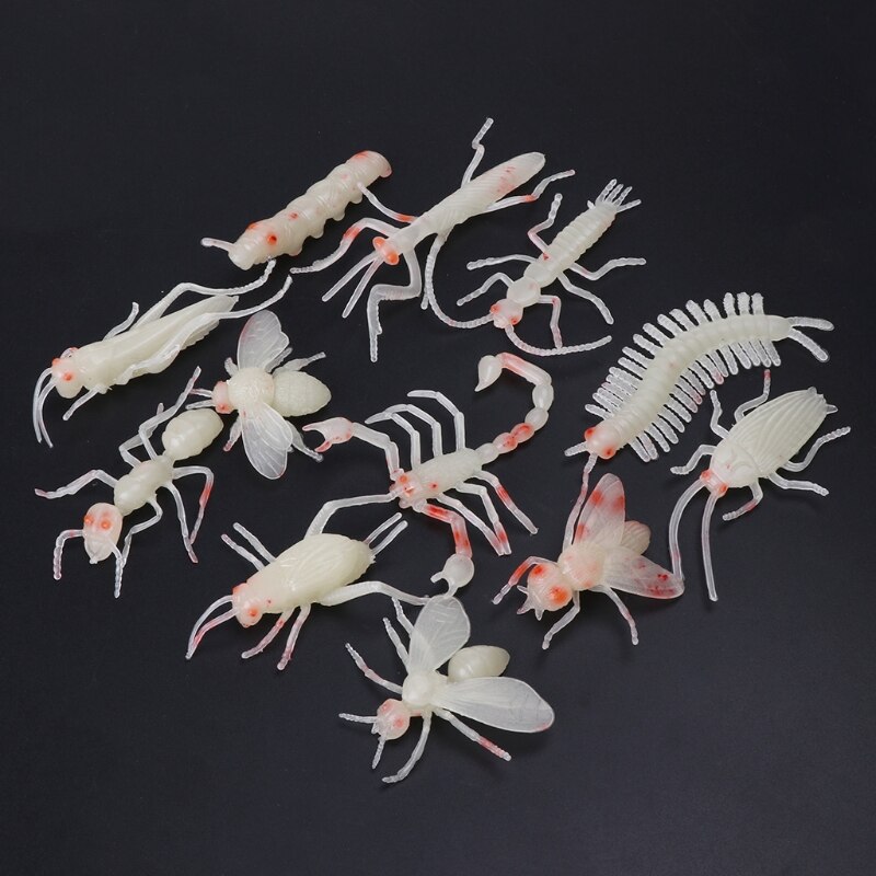 HBB Novelty 12Pcs Soft Spider Insect Night Glow in the Dark Worms Halloween Toy Joke Gag Kids Luminous Toys