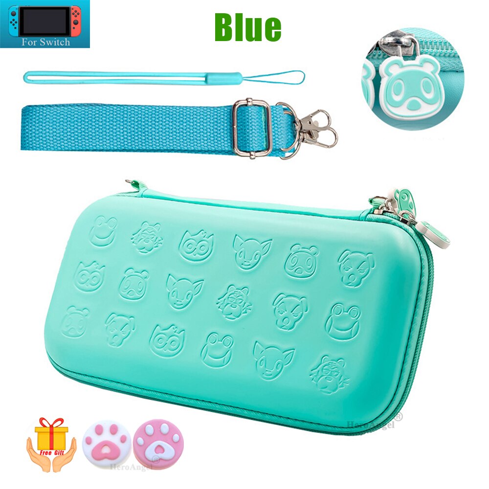 Cute Cartoon Storage Bag For Nintend Switch Kawaii Travel Carry Protective Case Game Console Box Shell with Lanyard: Blue PU Bag