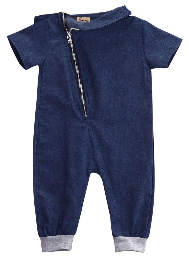 overall Autumn baby boys girls soild color Hooded collar short sleeve zipper overalls pullover