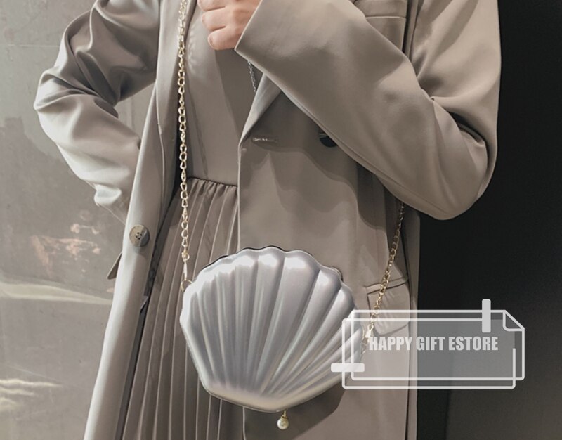 Femmes dames fille coquille forme or chaîne épaule bandoulière sac de transport sac à main sac à main fête soirée embrayage: Argent