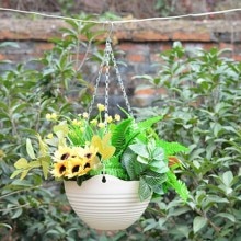 Hanging Chain Flower Pot Plastic Planter Basket Home Garden Decor Basket Plant Hang Plant Flower Pot Hanger Outdoor Hanging: beige