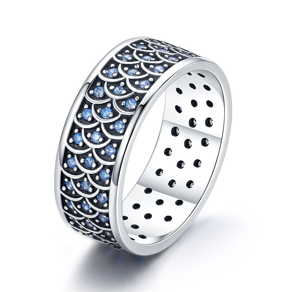 BAMOER Brede Zilveren Ringen voor Vrouwen Authentieke 925 Sterling Zilveren Bee Ster Blauwe Vinger Ring Vrouwelijke Fijne Sieraden Party Bijoux: 7 / GXR212
