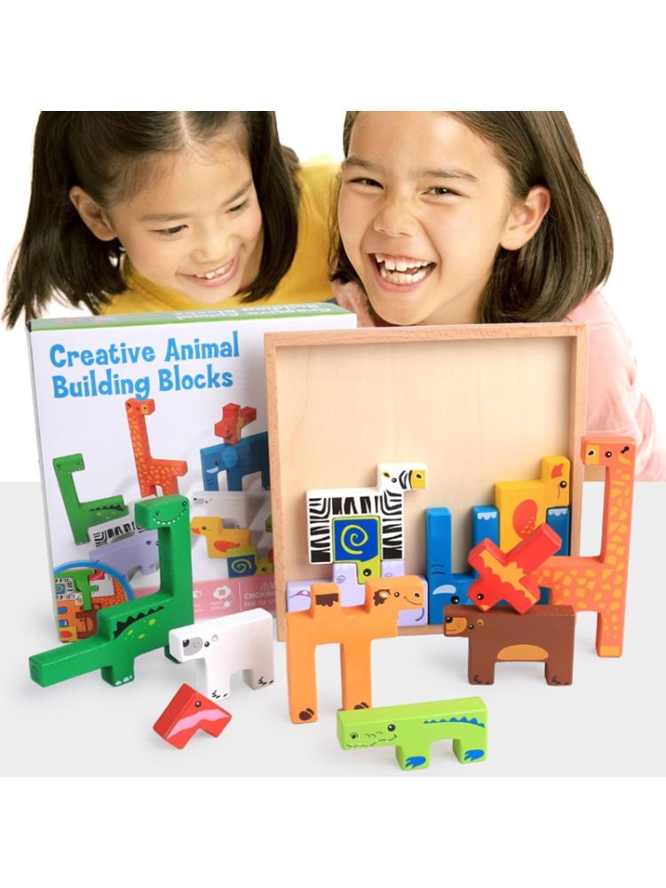 3D Dier Puzzels Kubus Houten Speelgoed Baby Houten Educatief Speelgoed Jigsaw Voor Kind