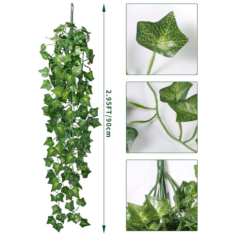 Enredadera de hiedra para interior y exterior, 3 piezas, 2,95 pies, Verde