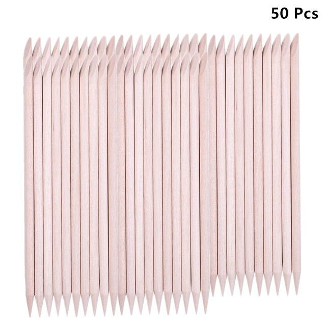 100 Stks/set 50 Stks/set Vrouwen Lady Double End Nail Art Wood Stick Cuticle Pusher Remover Pedicure Professionele Nail Art Tool set: 50pcs