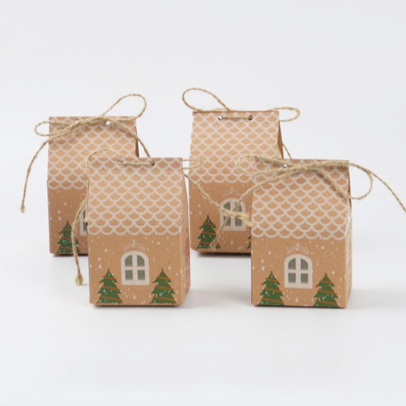 Kraft Papier Boîte Joyeux Noël Maison Forme Rétro Boîte De Stockage De Papier De Noël Décoration De Fête Accessoires De Bureau 5 ensembles