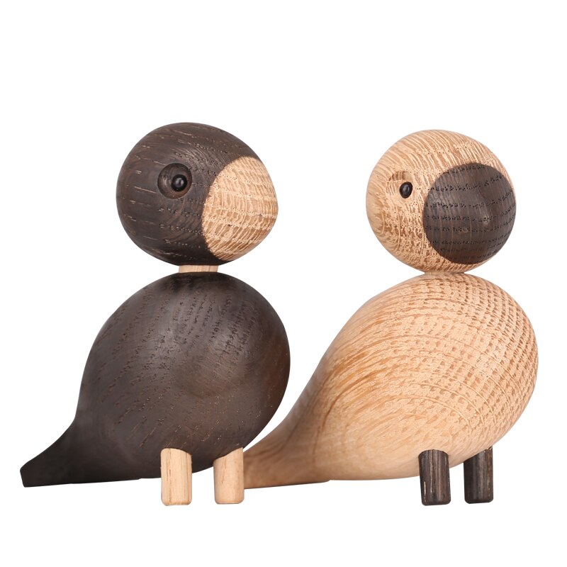 Decoración nórdica figuritas en miniatura de madera animales Lark Bird Songbird ornamentos decoración del hogar juguetes de madera escultura: 1 couple-2pcs