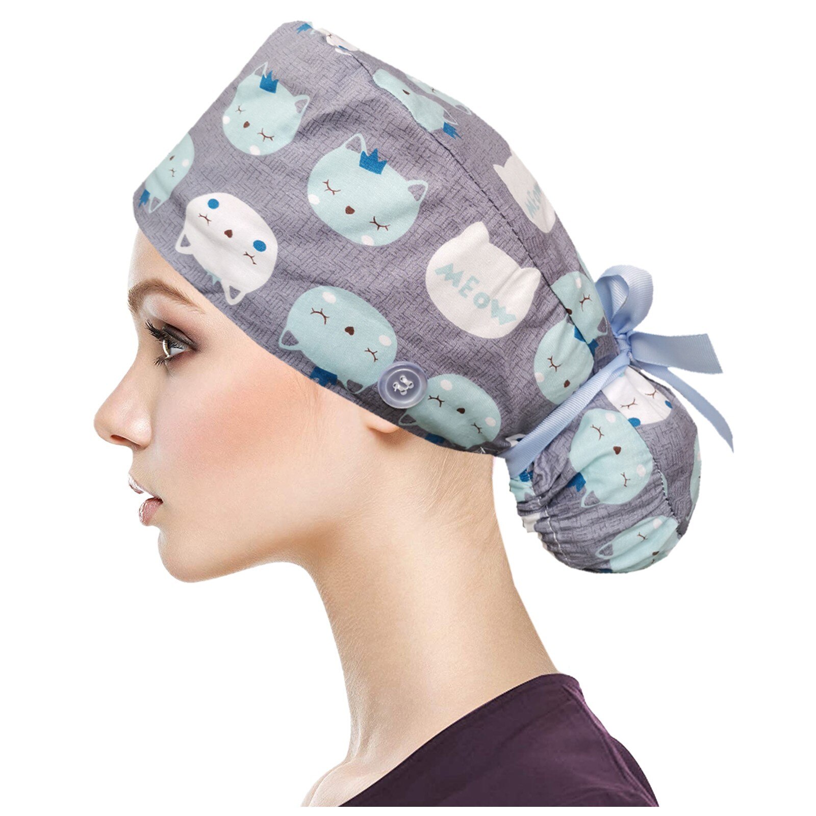 25# 3PC Unisex Adjustable Working Nursing Cap gorro quirófano Button Long Hair Sweatband Hat nurse Cap Cartoon print Gourd hat: G