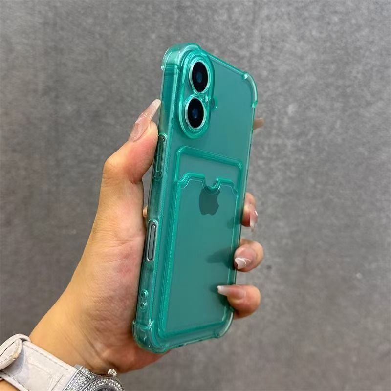 Kartentasche, Brieftasche, transparente Handyhülle für iPhone 16 Profi Max 16 Plus, Stoßstangen-Abdeckung: Nylon / Grün