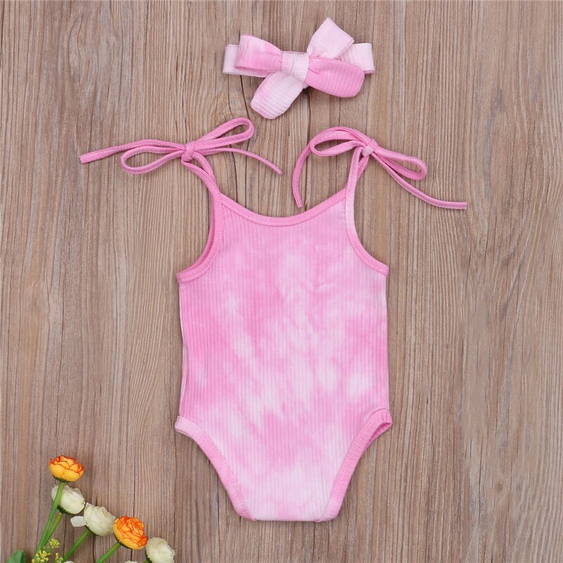 2 Stuks Peuter Infant Baby Kleding Baby Boy Meisjes Katoenen Mouwloze Romper Jumpsuit Hoofdband Tie-Dye Outfit Kleding