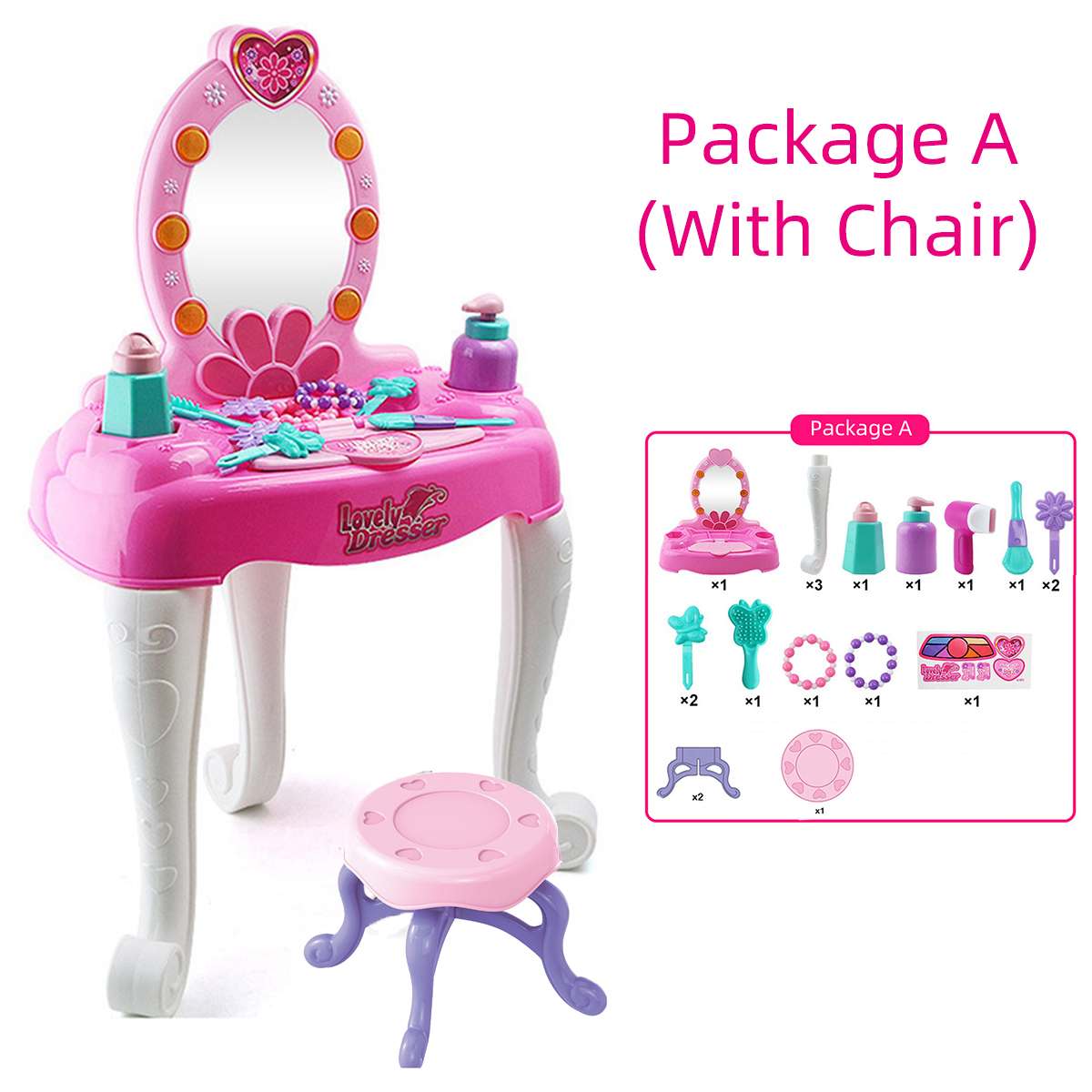 Ragazze Trucco giocattolo impostato Bambini Giochi Di Imitazione di Gioco Principessa vestire su Cosmetico Playset Fare su Giocattoli Comò Tavolo per Il Regalo Dei Bambini: con sedia